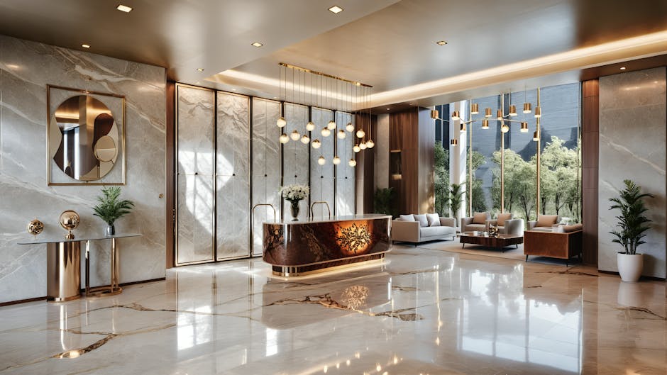 A modern hotel bar area with dark, rich wall panels and metallic accents, demonstrating a monochromatic luxury design approach with bespoke furniture.