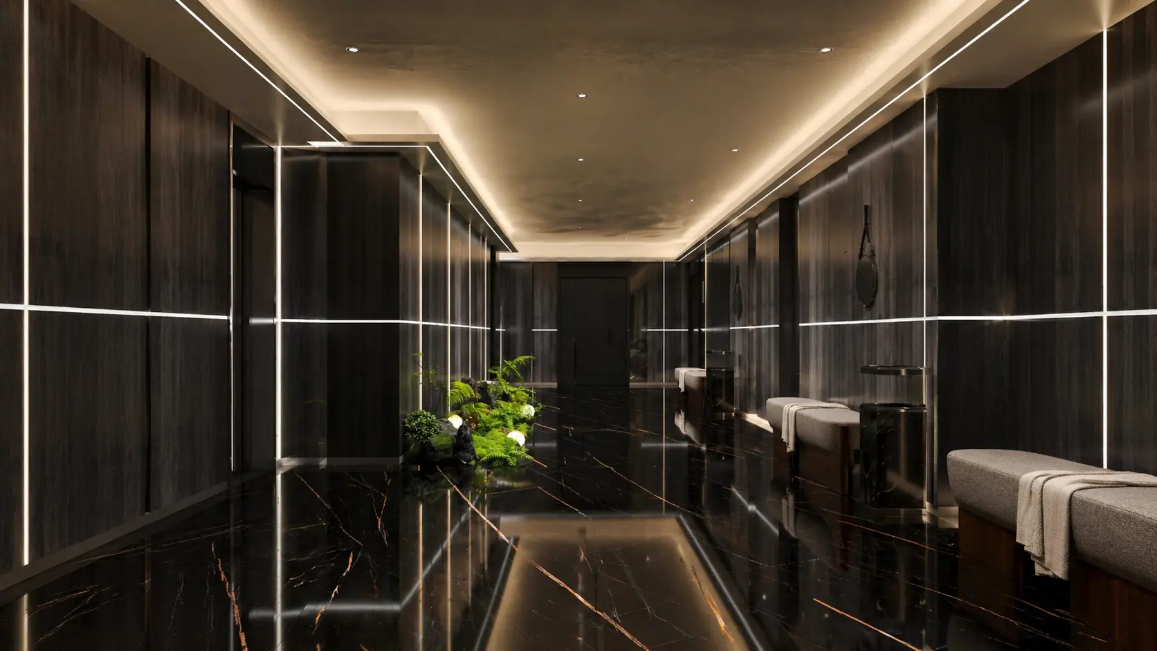 OneLuxeHouse corridor — hotel hallway furniture and fit-out Ghana