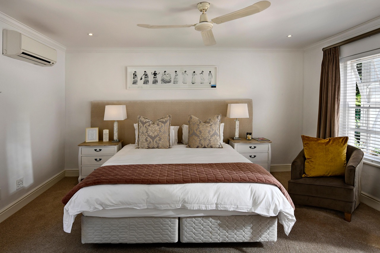 integrated hotel bedroom headboard with built-in lights and charging stations