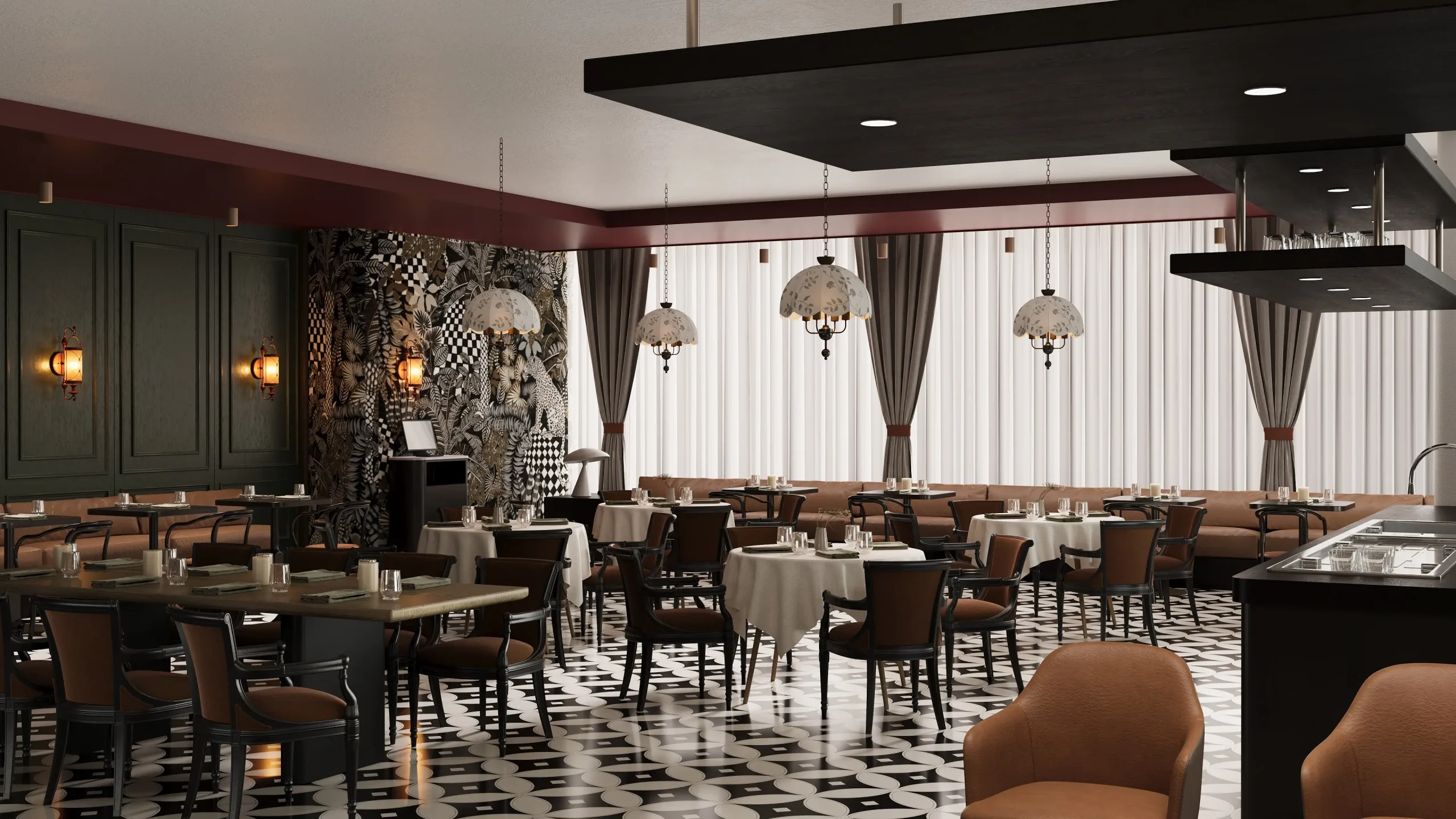 OneLuxeHouse indoor restaurant — art deco dining furniture by Zhobai Accra Ghana