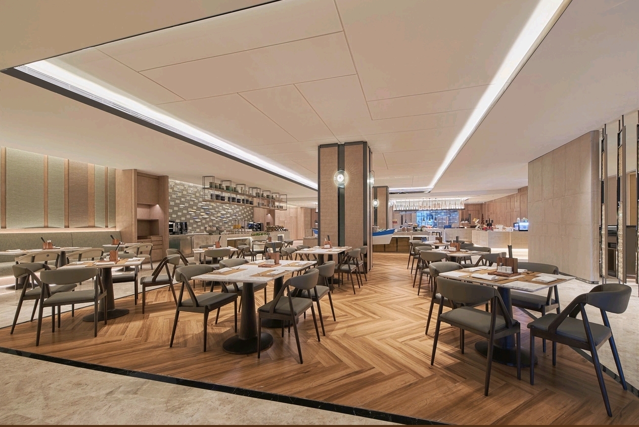 Restaurant wooden floor dining hall at Courtyard Changchun Poly