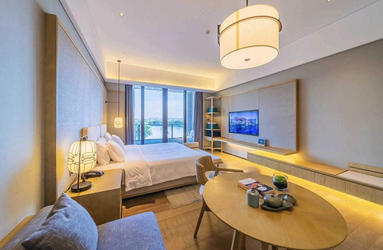 Jolie Vue Hotel Yulin lakeview room coffee corner — furniture by Zhobai