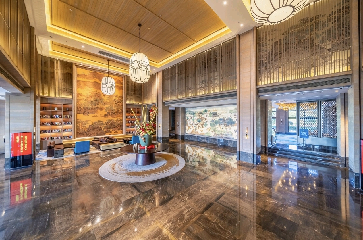 Jolie Vue Hotel Yulin lobby central lounge — furniture design by Zhobai