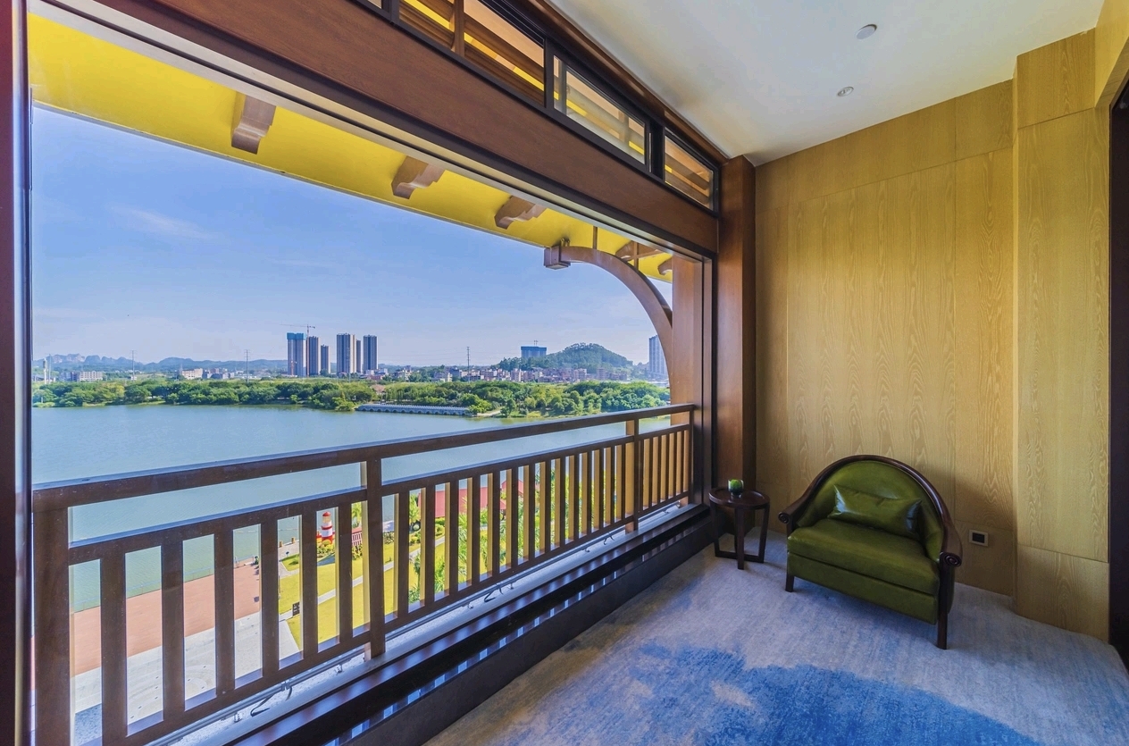 Jolie Vue Hotel Yulin room lake balcony sitting area — outdoor furniture by Zhobai