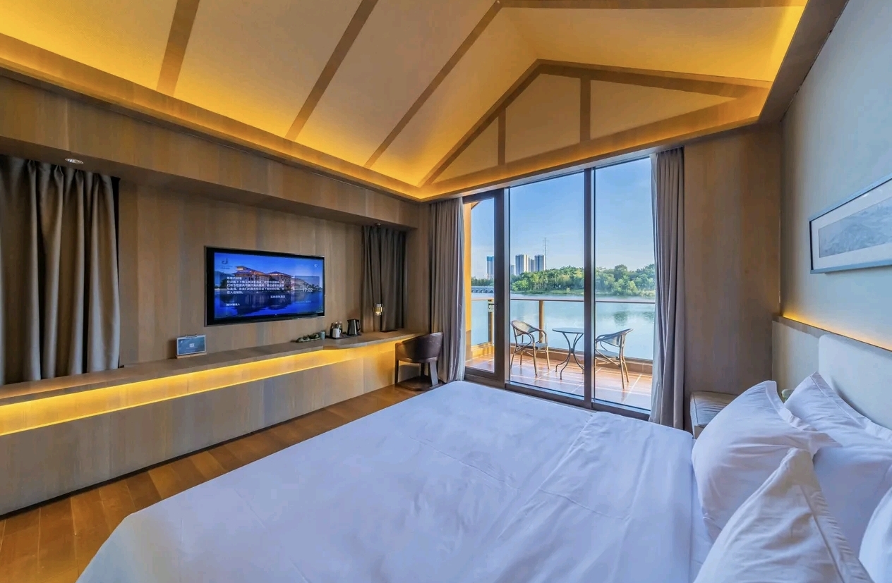 Jolie Vue Hotel Yulin room window lake view bedroom — furniture by Zhobai