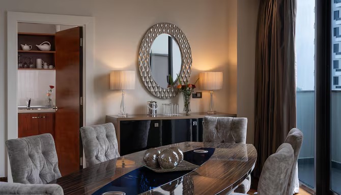Radisson Blu Addis Ababa deluxe room vanity corner — custom furniture by Zhobai