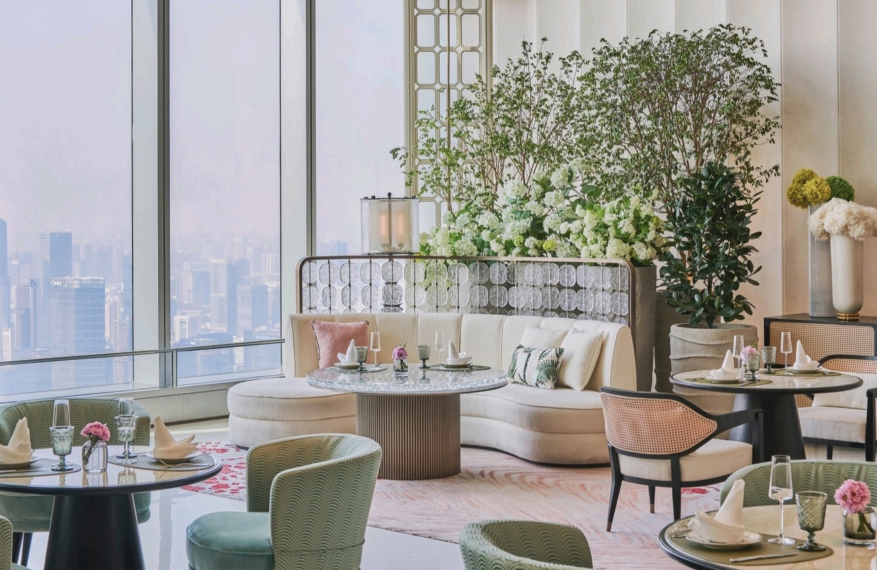 Shangri-La Nanshan Shenzhen high-rise city view lobby lounge — furniture by Zhobai