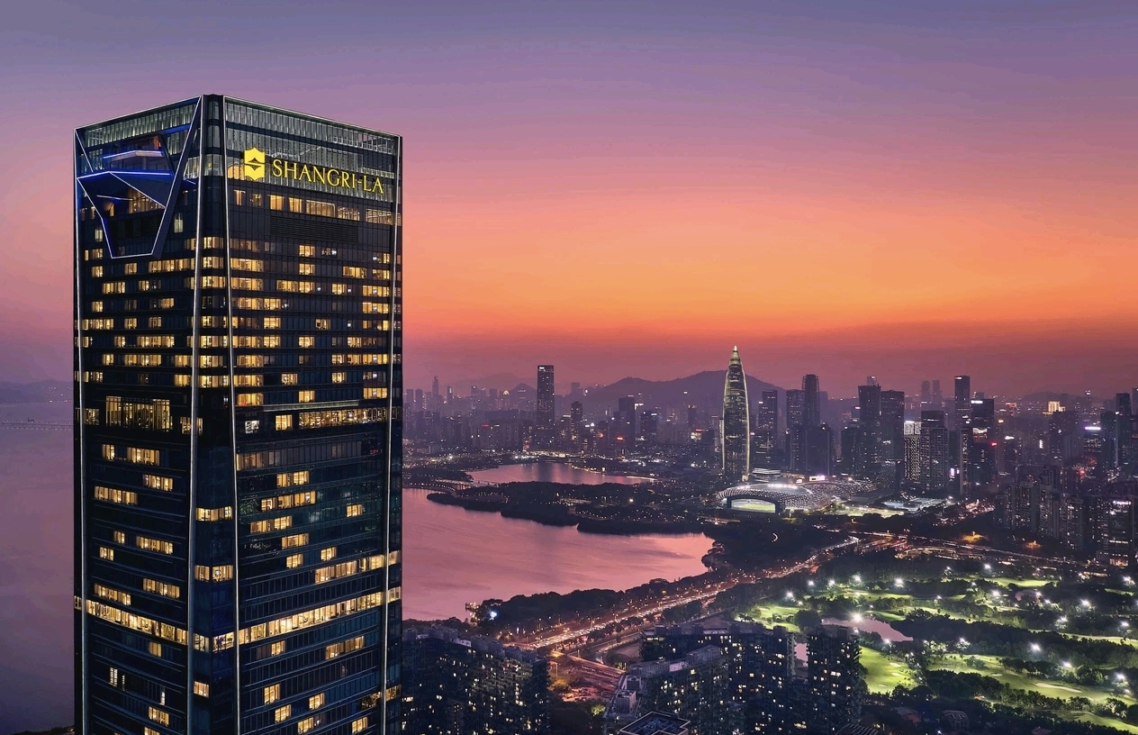 Shangri-La Nanshan Shenzhen hotel skyscraper bay sunset exterior