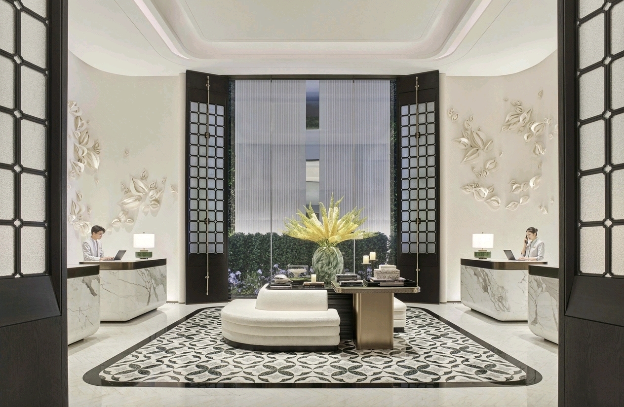Shangri-La Nanshan Shenzhen lobby central lounge zone — custom furniture by Zhobai