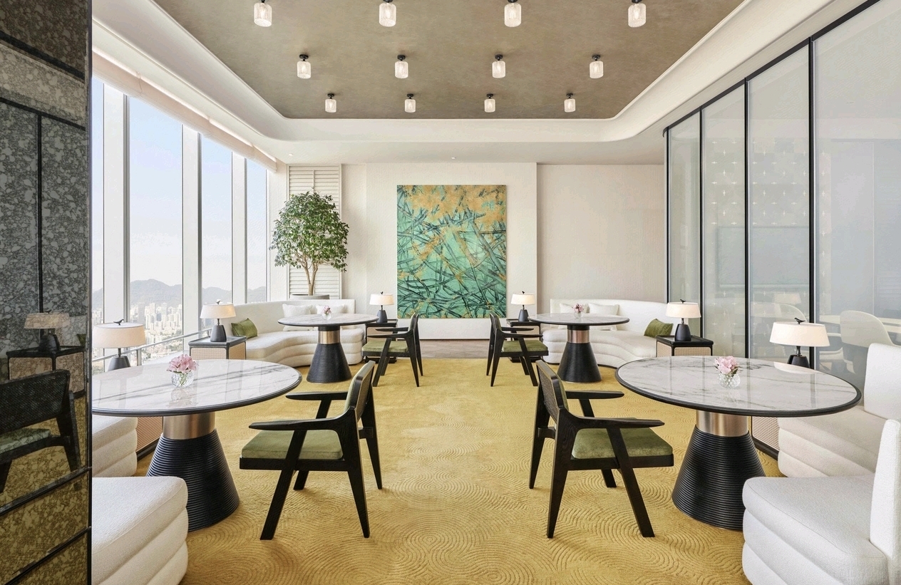 Shangri-La Nanshan Shenzhen lobby warm-tone dining café — furniture by Zhobai