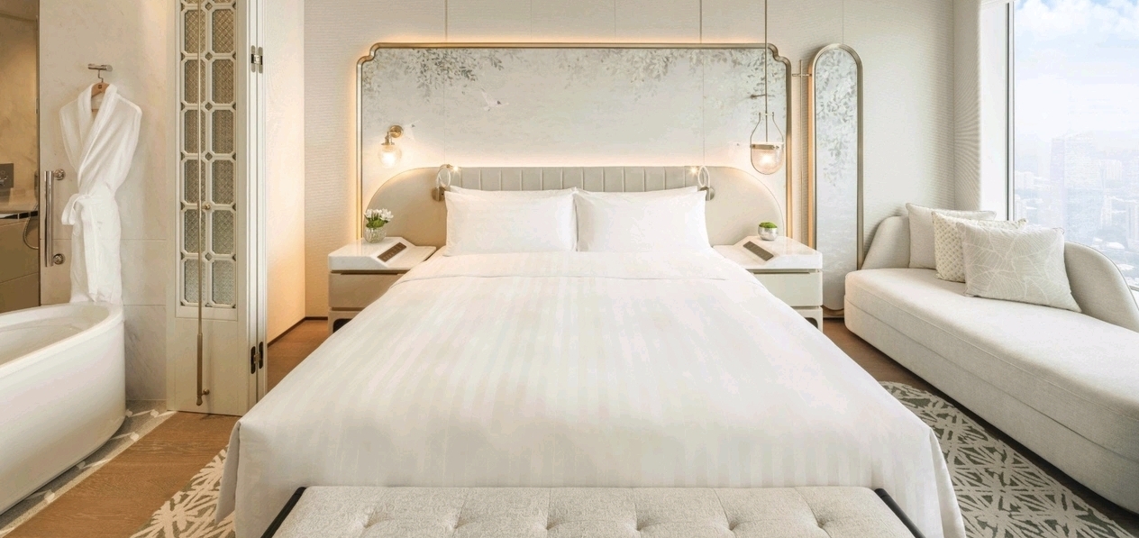 Shangri-La Nanshan Shenzhen suite bayview bedroom and living area — suite furniture by Zhobai