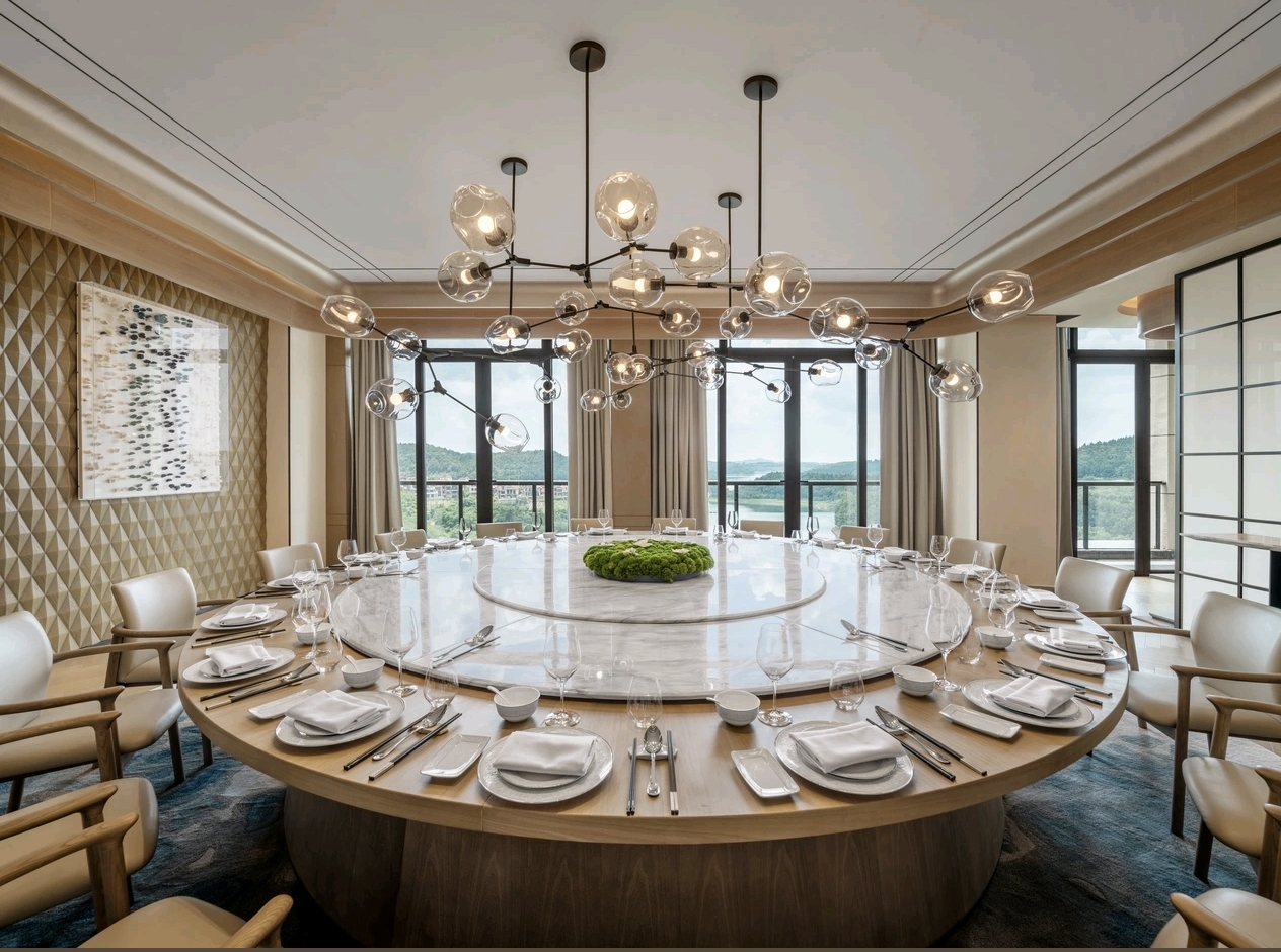 Sheraton Mianyang Xianhai Chinese restaurant private roundtable booth — furniture by Zhobai