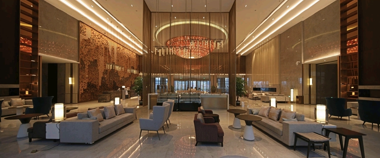Wyndham Baise Resort lobby night lounge area — evening seating furniture by Zhobai