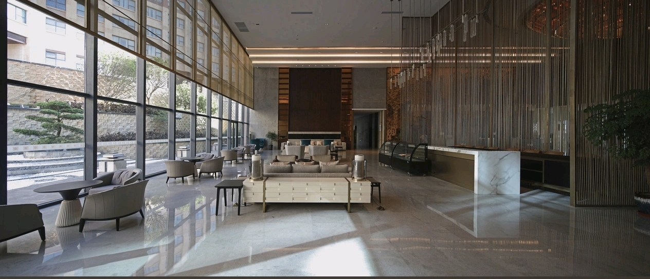 Wyndham Baise Resort transparent atrium lobby — architectural furniture by Zhobai