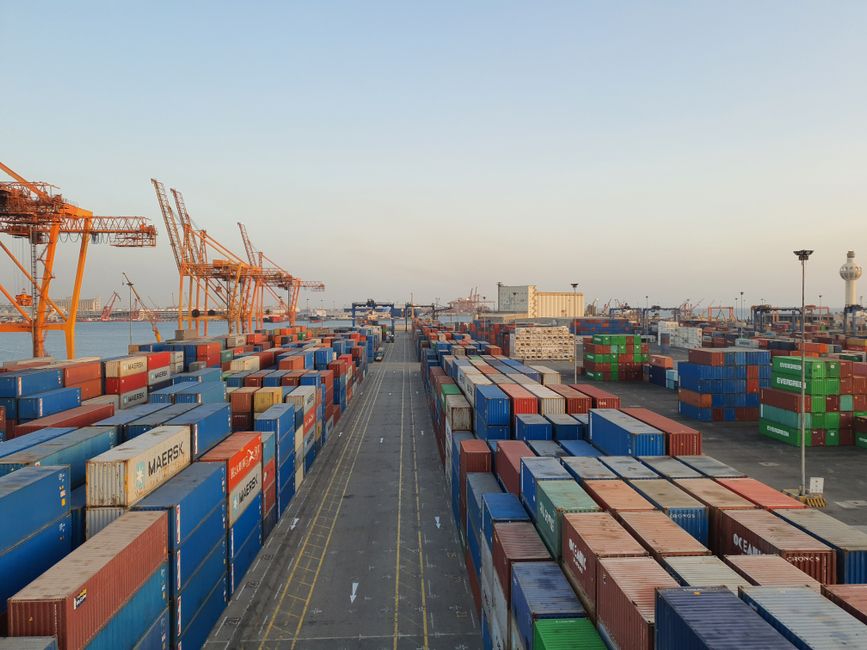 Containers loaded with hotel furniture at Chinese port for shipping to Middle East