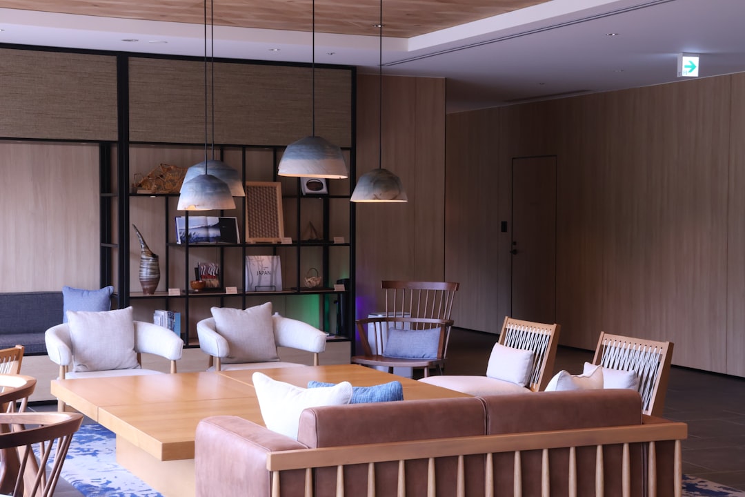 Lounge chair and sofa in hotel lobby illustrating seating furniture category
